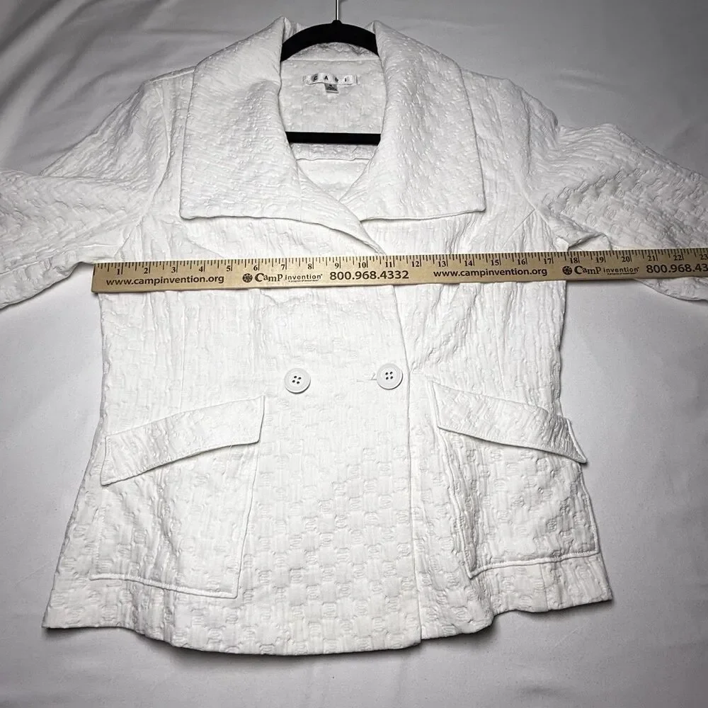 CAbi Blazer White Double Breasted Wide Lapel 3/4 Sleeve Size S #212 Businesscore